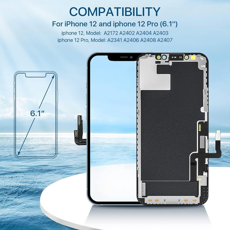 EXW for iPhone 12/12PRO Screen Replacement 6.1" Full HD LCD Display Digitizer, Quality Touch Screen with Repair Tools, Waterproof Seal Compatible with A2172, A2402, A2404,A2403, A2341, A2406, A2408 - Image 2